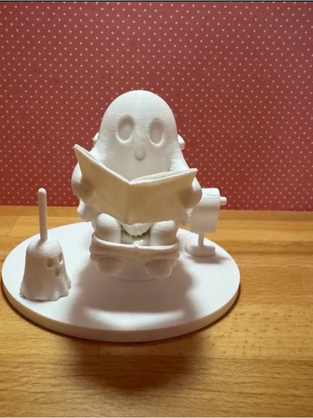 White Ghost Reading Figurine Bath Decor 3d printed